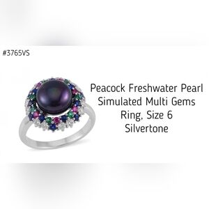 Gorgeous peacock pearl & simulated gems ring, Sz.6